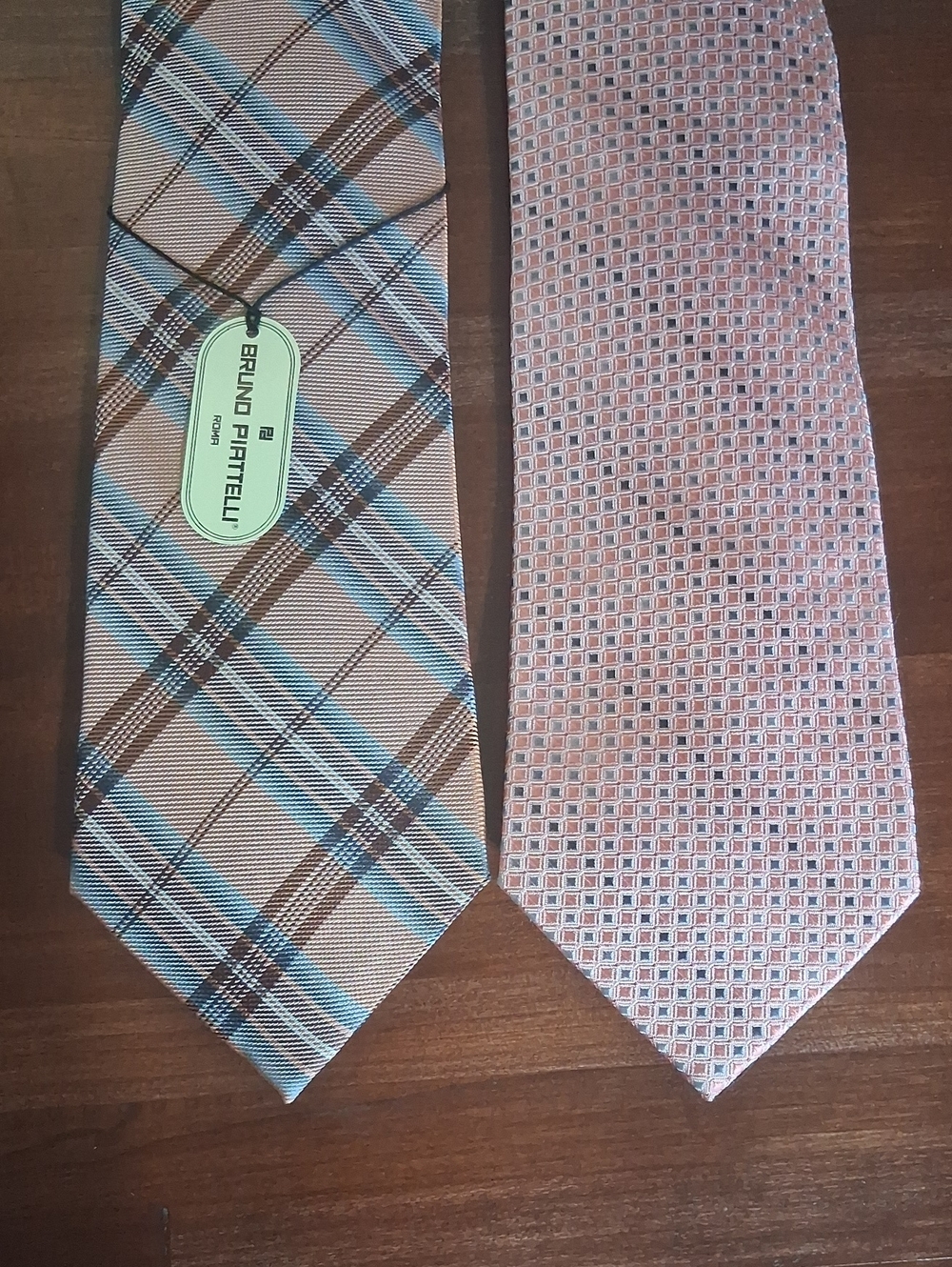 2 Bruno Piattelli Pink Grey Plaid Microgeometric Silk Men's Ties
